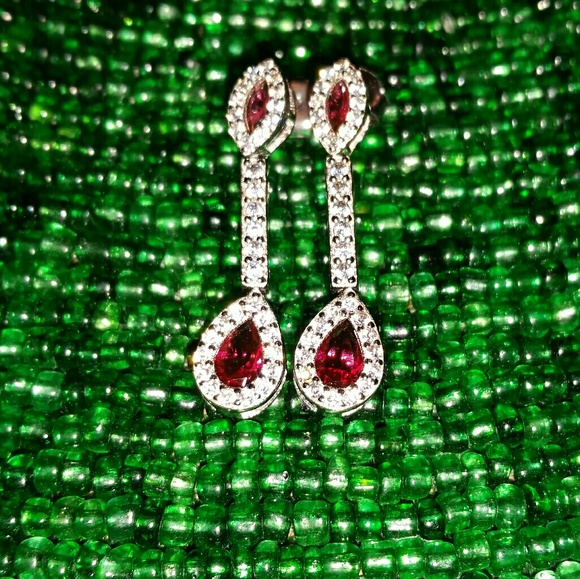 Hand Crafted Jewelry - HOST PICK****.925 Ruby & White Topaz Earrings